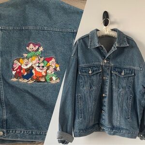 VINTAGE 90s Disney Snow White Seven Dwarves Denim Jean Jacket Embroidered